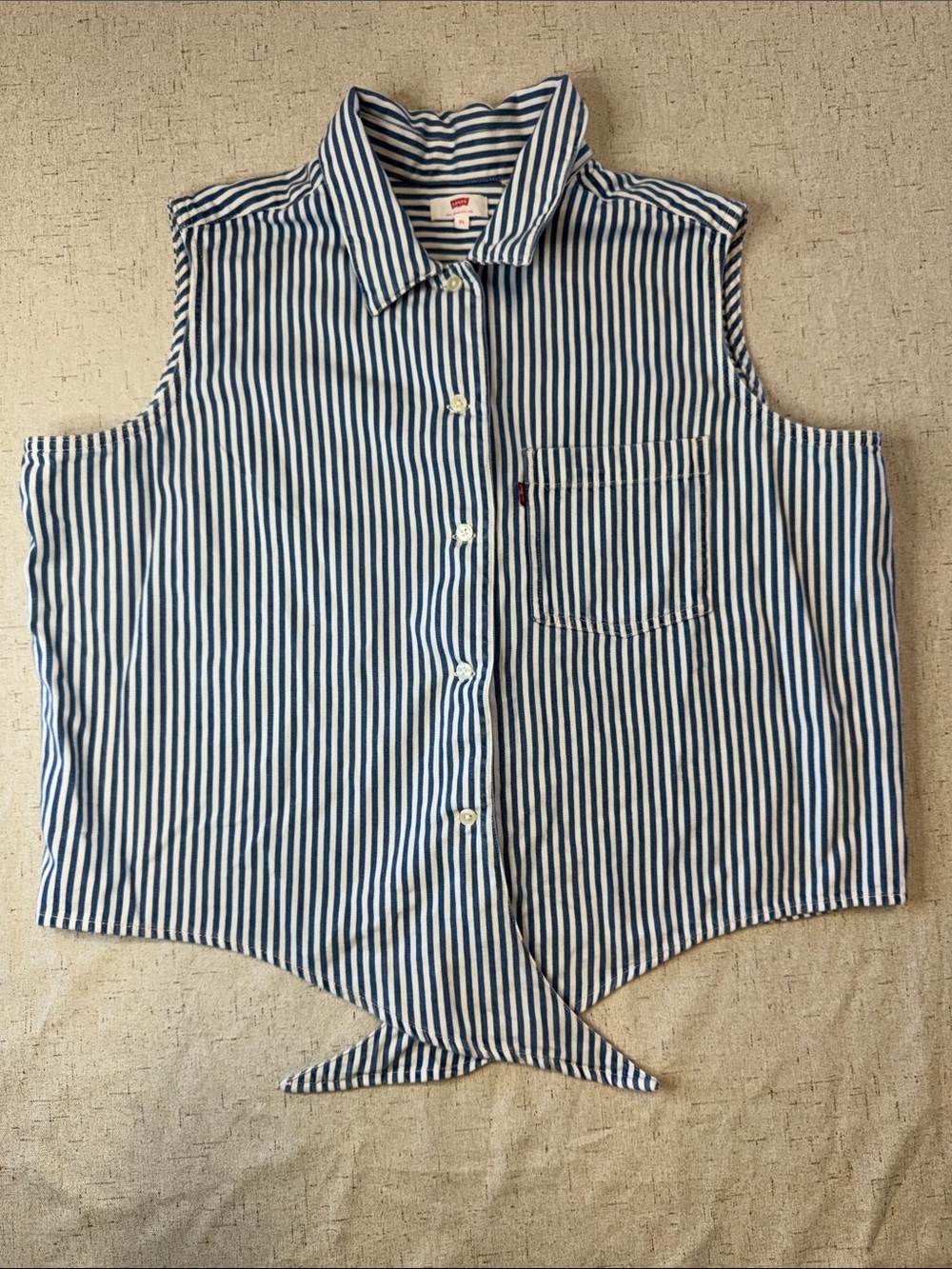 Levi's Blue & White Striped Tie-Hem Sleeveless Shirt N0734